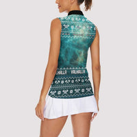 Viking Valhalla Christmas Women Sleeveless Polo Shirt with Norse Symbols Raven and Fa La La La Design - Wonder Print Shop