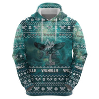 Viking Valhalla Christmas Zip Hoodie with Norse Symbols Raven and Fa La La La Design - Wonder Print Shop