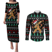 Funny Dabbing Gingerbread Holiday Party Jumper Couples Matching Puletasi and Long Sleeve Button Shirt Xmas Holiday Patterns - Wonder Print Shop