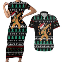 Funny Dabbing Gingerbread Holiday Party Jumper Couples Matching Short Sleeve Bodycon Dress and Hawaiian Shirt Xmas Holiday Patterns - Wonder Print Shop