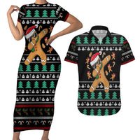Funny Dabbing Gingerbread Holiday Party Jumper Couples Matching Short Sleeve Bodycon Dress and Hawaiian Shirt Xmas Holiday Patterns - Wonder Print Shop