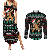Funny Dabbing Gingerbread Holiday Party Jumper Couples Matching Summer Maxi Dress and Long Sleeve Button Shirt Xmas Holiday Patterns - Wonder Print Shop