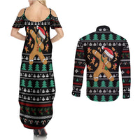 Funny Dabbing Gingerbread Holiday Party Jumper Couples Matching Summer Maxi Dress and Long Sleeve Button Shirt Xmas Holiday Patterns - Wonder Print Shop