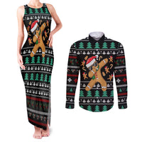 Funny Dabbing Gingerbread Holiday Party Jumper Couples Matching Tank Maxi Dress and Long Sleeve Button Shirt Xmas Holiday Patterns - Wonder Print Shop
