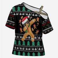 Funny Dabbing Gingerbread Holiday Party Jumper Cross Shoulder Shirt Xmas Holiday Patterns - Wonder Print Shop