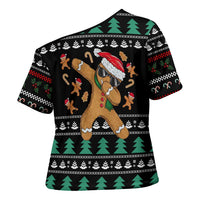 Funny Dabbing Gingerbread Holiday Party Jumper Cross Shoulder Shirt Xmas Holiday Patterns - Wonder Print Shop