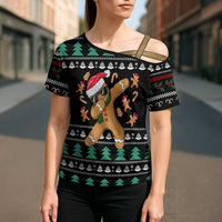Funny Dabbing Gingerbread Holiday Party Jumper Cross Shoulder Shirt Xmas Holiday Patterns - Wonder Print Shop