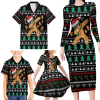 Funny Dabbing Gingerbread Holiday Party Jumper Family Matching Long Sleeve Bodycon Dress and Hawaiian Shirt Xmas Holiday Patterns - Wonder Print Shop