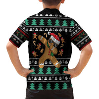 Funny Dabbing Gingerbread Holiday Party Jumper Family Matching Off The Shoulder Long Sleeve Dress and Hawaiian Shirt Xmas Holiday Patterns - Wonder Print Shop