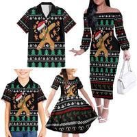 Funny Dabbing Gingerbread Holiday Party Jumper Family Matching Off The Shoulder Long Sleeve Dress and Hawaiian Shirt Xmas Holiday Patterns - Wonder Print Shop