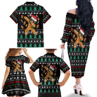 Funny Dabbing Gingerbread Holiday Party Jumper Family Matching Off The Shoulder Long Sleeve Dress and Hawaiian Shirt Xmas Holiday Patterns - Wonder Print Shop