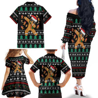 Funny Dabbing Gingerbread Holiday Party Jumper Family Matching Off The Shoulder Long Sleeve Dress and Hawaiian Shirt Xmas Holiday Patterns - Wonder Print Shop