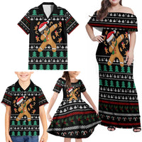 Funny Dabbing Gingerbread Holiday Party Jumper Family Matching Off Shoulder Maxi Dress and Hawaiian Shirt Xmas Holiday Patterns - Wonder Print Shop