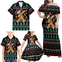 Funny Dabbing Gingerbread Holiday Party Jumper Family Matching Off Shoulder Maxi Dress and Hawaiian Shirt Xmas Holiday Patterns - Wonder Print Shop
