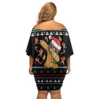 Funny Dabbing Gingerbread Holiday Party Jumper Family Matching Off Shoulder Short Dress and Hawaiian Shirt Xmas Holiday Patterns - Wonder Print Shop