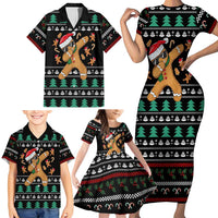 Funny Dabbing Gingerbread Holiday Party Jumper Family Matching Short Sleeve Bodycon Dress and Hawaiian Shirt Xmas Holiday Patterns - Wonder Print Shop