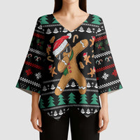 Funny Dabbing Gingerbread Holiday Party Jumper Kimono Sleeve Blouse Xmas Holiday Patterns - Wonder Print Shop