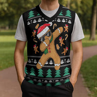 Funny Dabbing Gingerbread Holiday Party Jumper Christmas Knitted V-Neck Vest Xmas Holiday Patterns - Wonder Print Shop