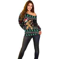 Funny Dabbing Gingerbread Holiday Party Jumper Off Shoulder Sweater Xmas Holiday Patterns - Wonder Print Shop
