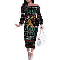 Funny Dabbing Gingerbread Holiday Party Jumper Off The Shoulder Long Sleeve Dress Xmas Holiday Patterns - Wonder Print Shop