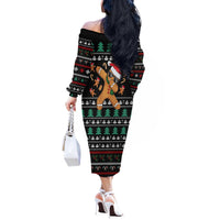 Funny Dabbing Gingerbread Holiday Party Jumper Off The Shoulder Long Sleeve Dress Xmas Holiday Patterns - Wonder Print Shop
