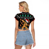 Funny Dabbing Gingerbread Holiday Party Jumper Raglan Cropped T Shirt Xmas Holiday Patterns - Wonder Print Shop