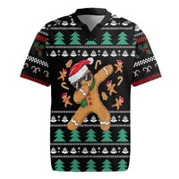 Funny Dabbing Gingerbread Holiday Party Jumper Rugby Jersey Xmas Holiday Patterns - Wonder Print Shop