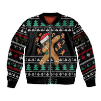 Funny Dabbing Gingerbread Holiday Party Jumper Sleeve Zip Bomber Jacket Xmas Holiday Patterns - Wonder Print Shop