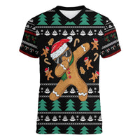 Funny Dabbing Gingerbread Holiday Party Jumper Women V-Neck T-Shirt Xmas Holiday Patterns - Wonder Print Shop