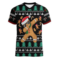 Funny Dabbing Gingerbread Holiday Party Jumper Women V-Neck T-Shirt Xmas Holiday Patterns - Wonder Print Shop