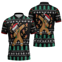 Funny Dabbing Gingerbread Holiday Party Jumper Zipper Polo Shirt Xmas Holiday Patterns - Wonder Print Shop