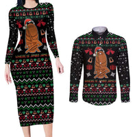Where Is Jimbo James Marcus The Worm Couples Matching Long Sleeve Bodycon Dress and Long Sleeve Button Shirt Xmas Holiday Patterns - Wonder Print Shop