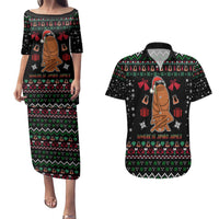 Where Is Jimbo James Marcus The Worm Couples Matching Puletasi and Hawaiian Shirt Xmas Holiday Patterns - Wonder Print Shop