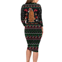 Where Is Jimbo James Marcus The Worm Long Sleeve Bodycon Dress Xmas Holiday Patterns - Wonder Print Shop