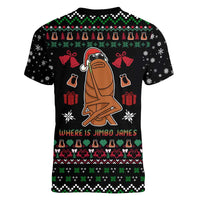 Where Is Jimbo James Marcus The Worm Women V-Neck T-Shirt Xmas Holiday Patterns - Wonder Print Shop