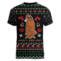 Where Is Jimbo James Marcus The Worm Women V-Neck T-Shirt Xmas Holiday Patterns - Wonder Print Shop