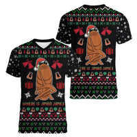 Where Is Jimbo James Marcus The Worm Women V-Neck T-Shirt Xmas Holiday Patterns - Wonder Print Shop