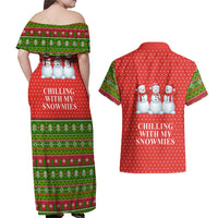 Chilling With My Snowmies Christmas Couples Matching Off Shoulder Maxi Dress and Hawaiian Shirt Xmas Holiday Patterns - Wonder Print Shop