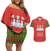 Chilling With My Snowmies Christmas Couples Matching Off Shoulder Short Dress and Hawaiian Shirt Xmas Holiday Patterns - Wonder Print Shop