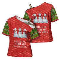 Chilling With My Snowmies Christmas Cross Shoulder Shirt Xmas Holiday Patterns - Wonder Print Shop