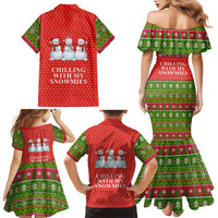 Chilling With My Snowmies Christmas Family Matching Mermaid Dress and Hawaiian Shirt Xmas Holiday Patterns - Wonder Print Shop