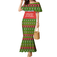 Chilling With My Snowmies Christmas Family Matching Mermaid Dress and Hawaiian Shirt Xmas Holiday Patterns - Wonder Print Shop