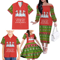 Chilling With My Snowmies Christmas Family Matching Off The Shoulder Long Sleeve Dress and Hawaiian Shirt Xmas Holiday Patterns - undefined