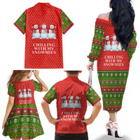 Chilling With My Snowmies Christmas Family Matching Off The Shoulder Long Sleeve Dress and Hawaiian Shirt Xmas Holiday Patterns - undefined