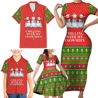 Chilling With My Snowmies Christmas Family Matching Short Sleeve Bodycon Dress and Hawaiian Shirt Xmas Holiday Patterns - Wonder Print Shop