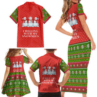 Chilling With My Snowmies Christmas Family Matching Short Sleeve Bodycon Dress and Hawaiian Shirt Xmas Holiday Patterns - Wonder Print Shop