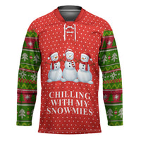 Chilling With My Snowmies Christmas Hockey Jersey Xmas Holiday Patterns - Wonder Print Shop