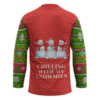 Chilling With My Snowmies Christmas Hockey Jersey Xmas Holiday Patterns - Wonder Print Shop