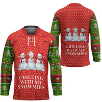 Chilling With My Snowmies Christmas Hockey Jersey Xmas Holiday Patterns - Wonder Print Shop