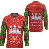Chilling With My Snowmies Christmas Hockey Jersey Xmas Holiday Patterns - Wonder Print Shop